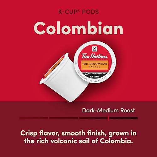 Tim Hortons 100% Colombian Medium Dark Roast Coffee K-Cups for Keurig, 12ct Red Pods