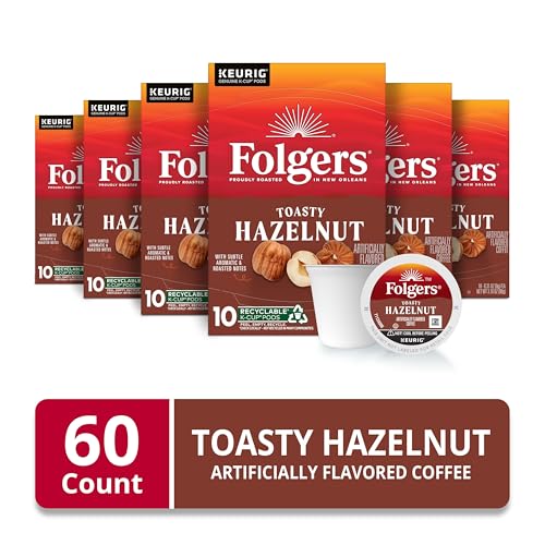 Pack of 6 x 10 Count Folgers Toasty Hazelnut Artificially Flavored Coffee Keurig K-Cup Pods for Busy Coffee Lovers
| Fo