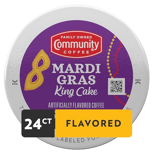 Community Coffee Mardi Gras King Cake Flavored Medium Roast K-Cup Pods, Compatible with Keurig |0, For Keurig |0 Brewers