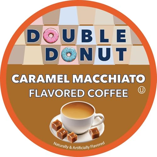 Double Donut Caramel Macchiato Flavored Medium Roast Coffee Pods for Keurig K Cup Machines, Recyclable Pods, 20 Count fo